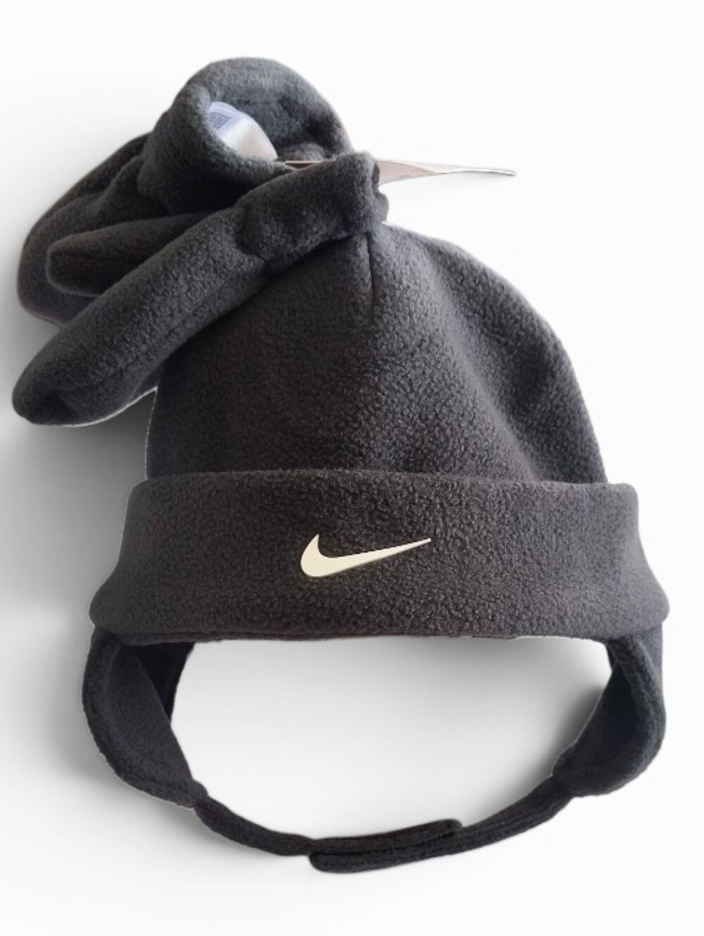 Nike Swoosh Black Fleece Cap & Mittens Set Toddler Size 2T-4T